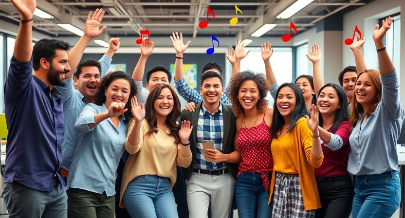 Team building activity with motivational music